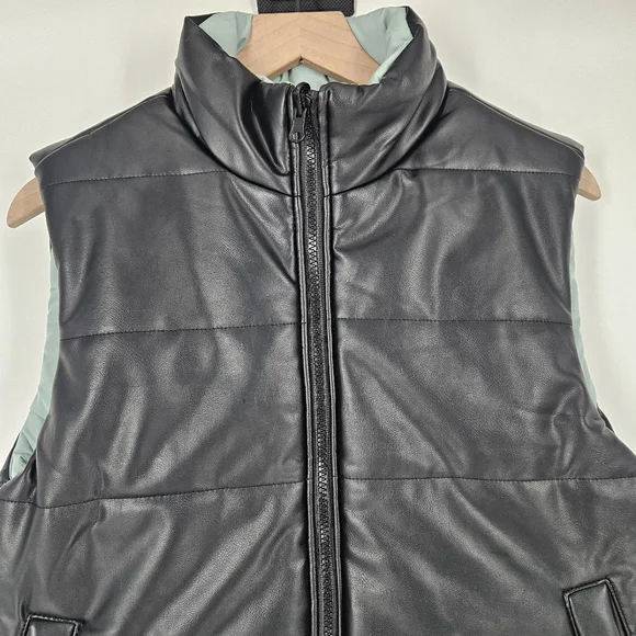 IVL Collective Revolve Black & Green Faux Leather Reversible Puffer Vest - Picture 12 of 14